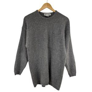 Vintage 80's Women's Crew Neck Sweater M Gray Lambs Wool Angora Pocket Cozy‎